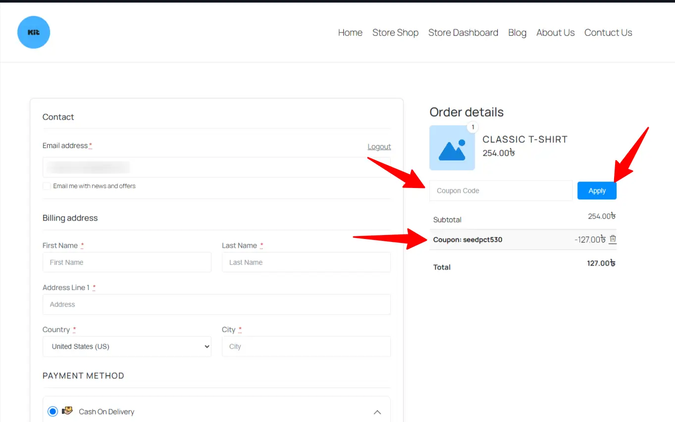 Checkout Page Apply Coupon