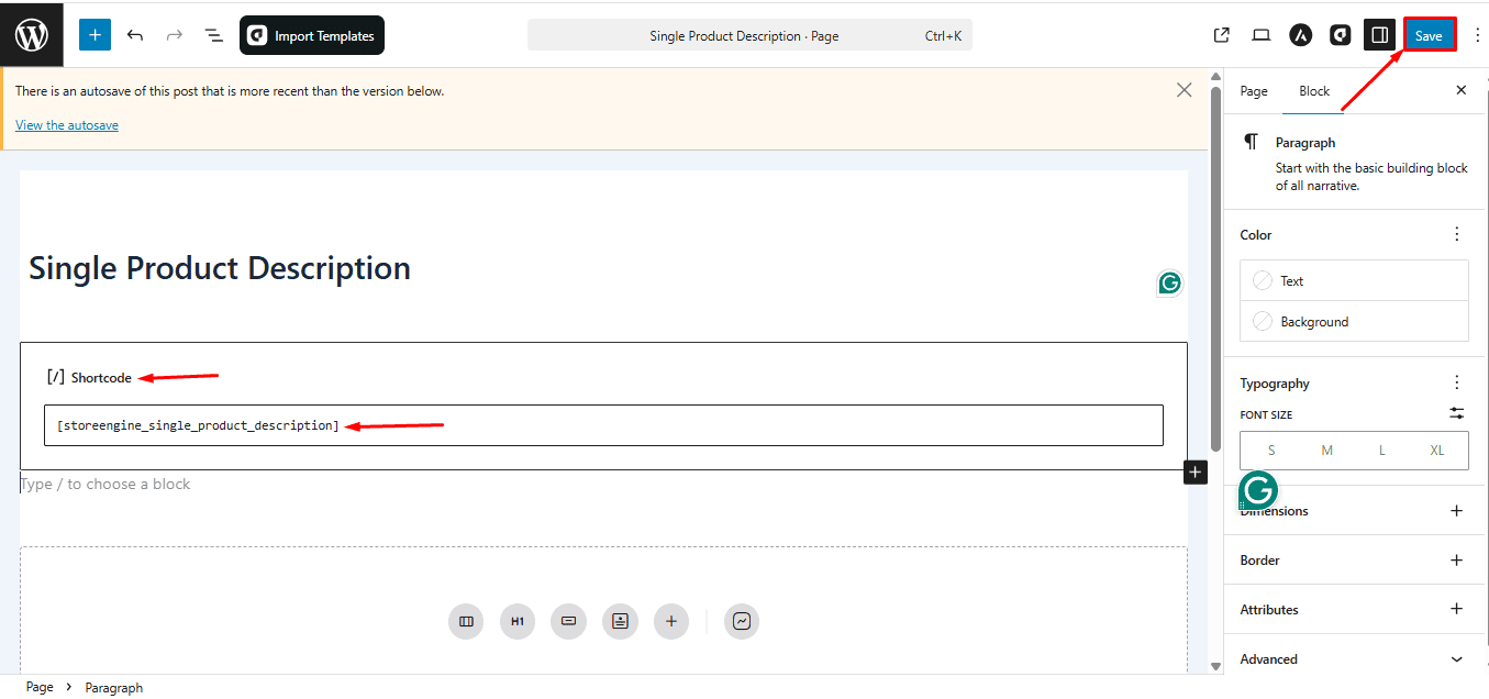 single_product_description shortcode 