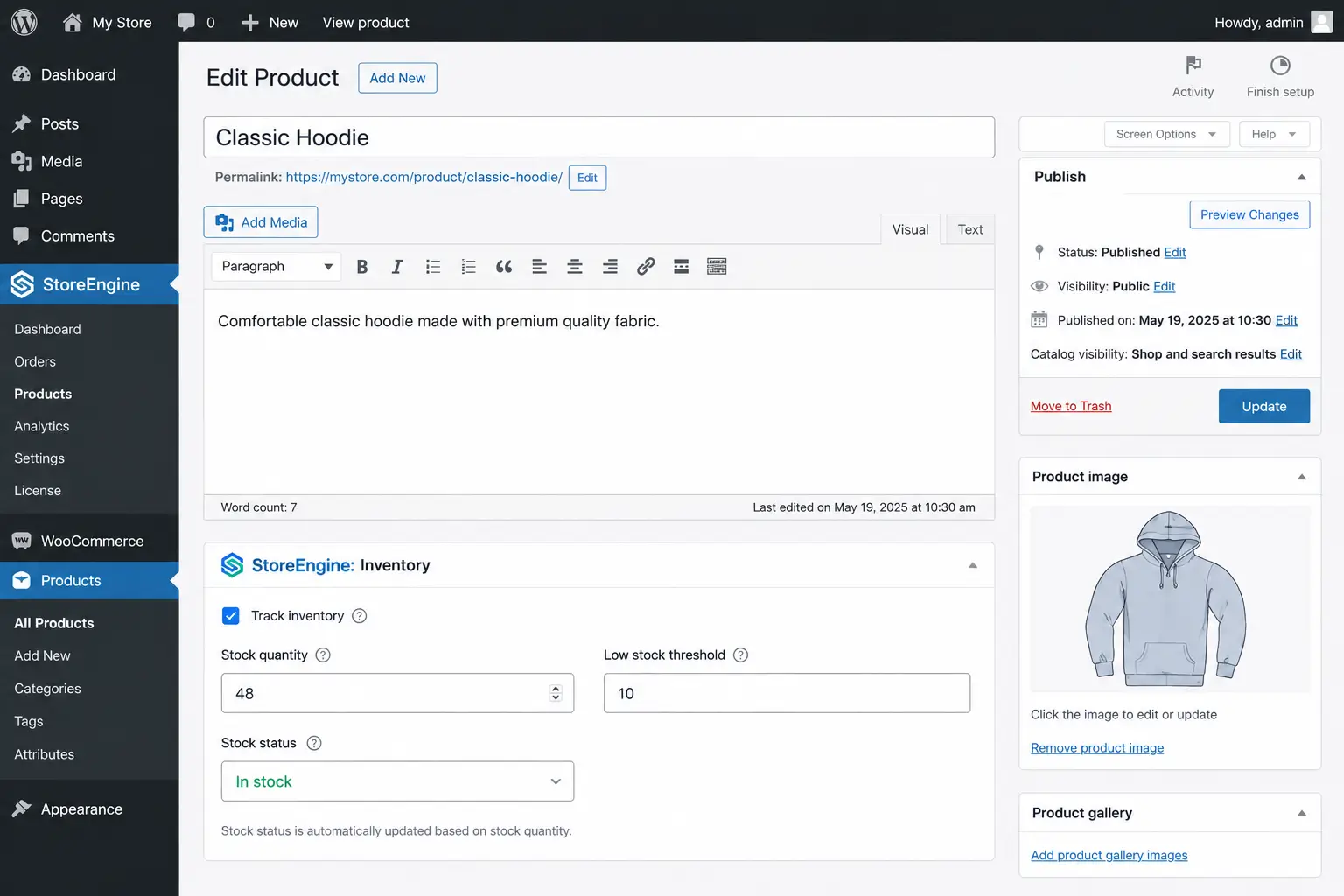 Inventory Management in Edit Product