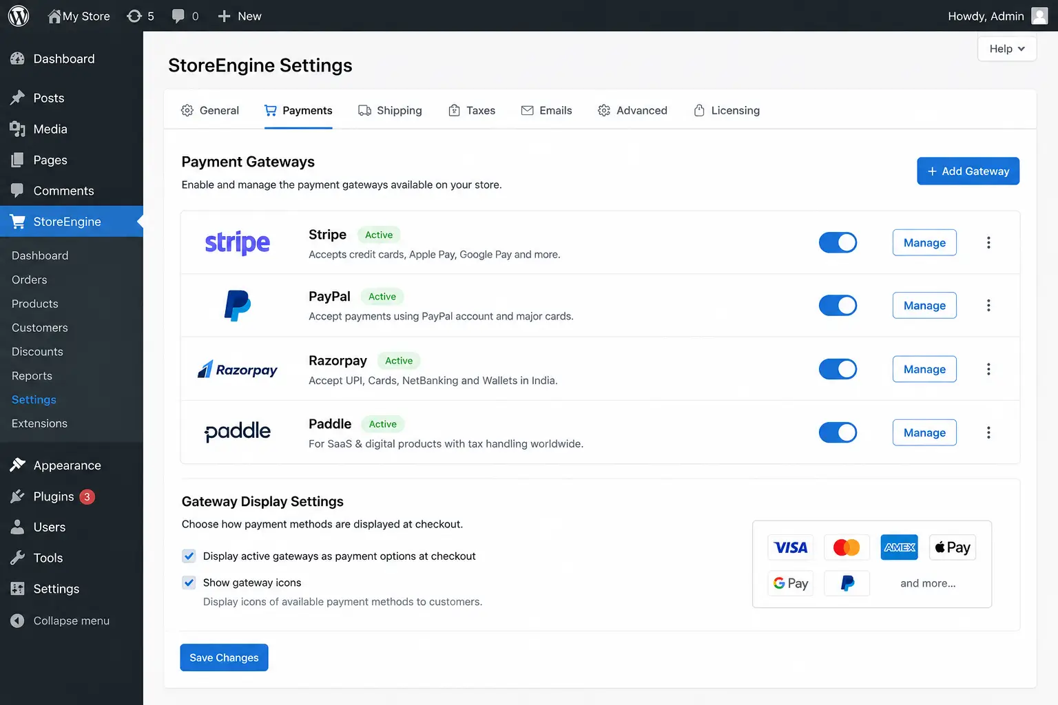 payment gateway settings