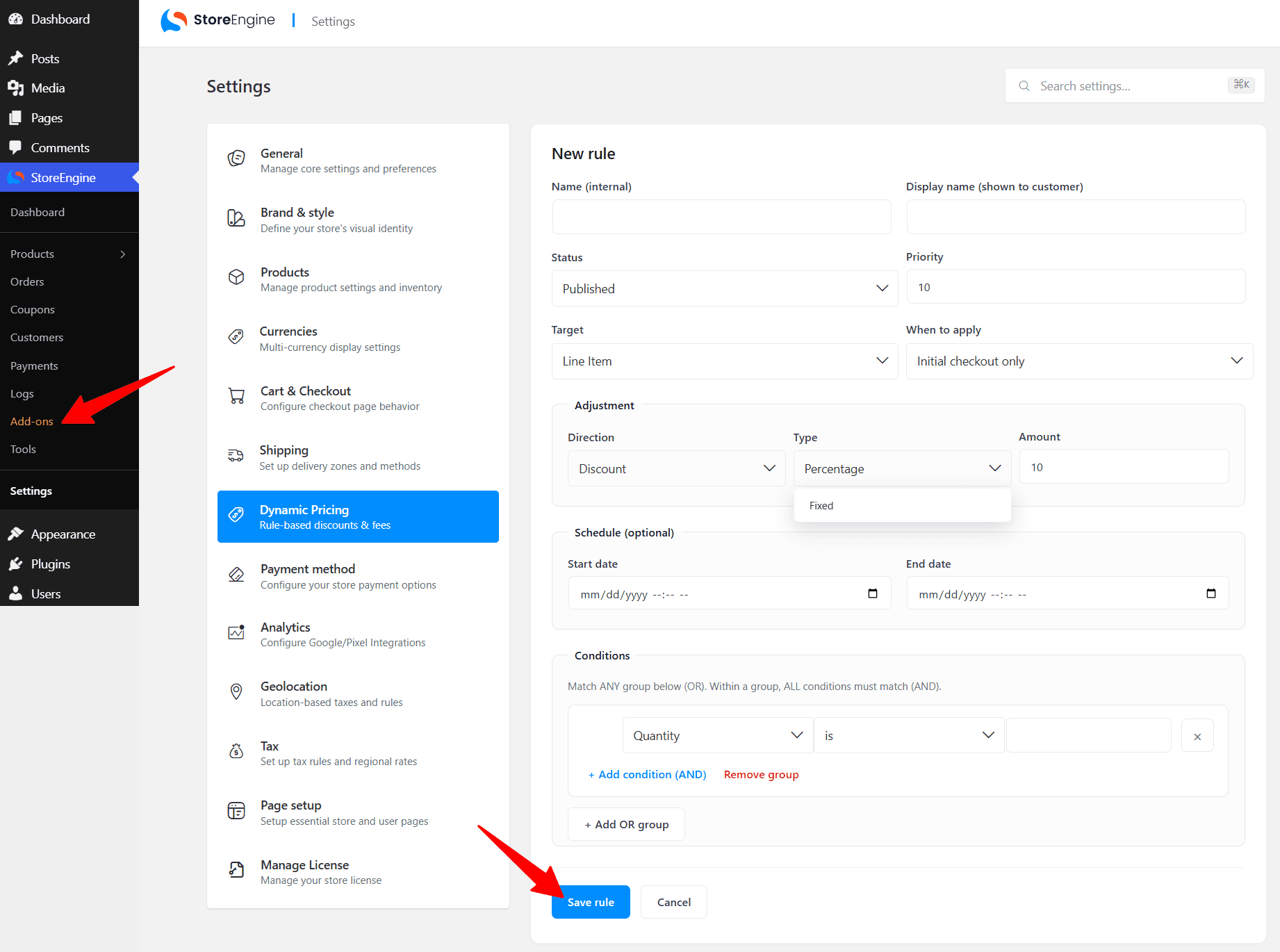 Dynamic Pricing Settings