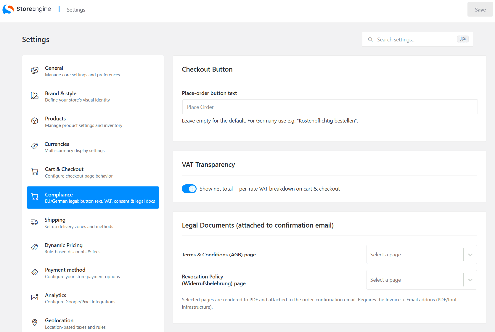Compliance Settings