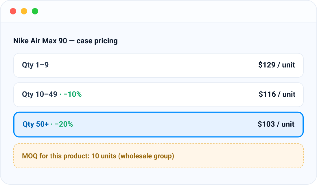 Minimum order quantities & bulk pricing Minimum order quantities & bulk pricing