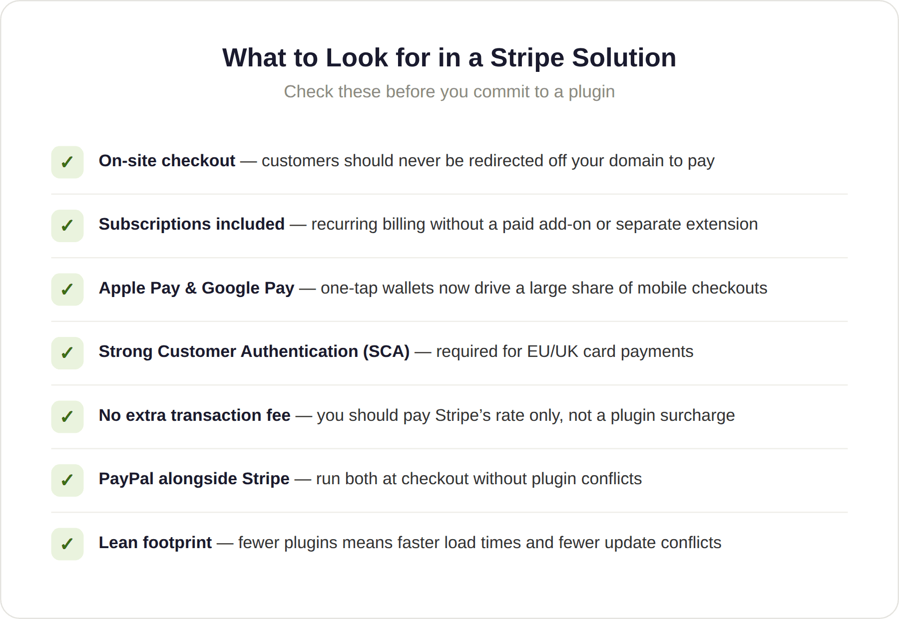 Look for in a Stripe Solution Look for in a Stripe Solution