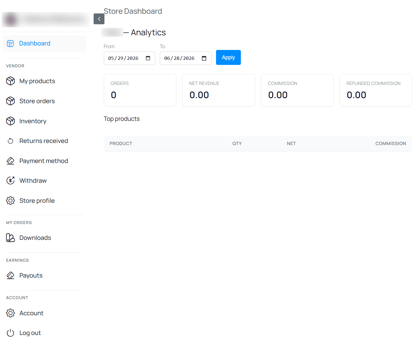 Vendor Store Dashboard Vendor Store Dashboard