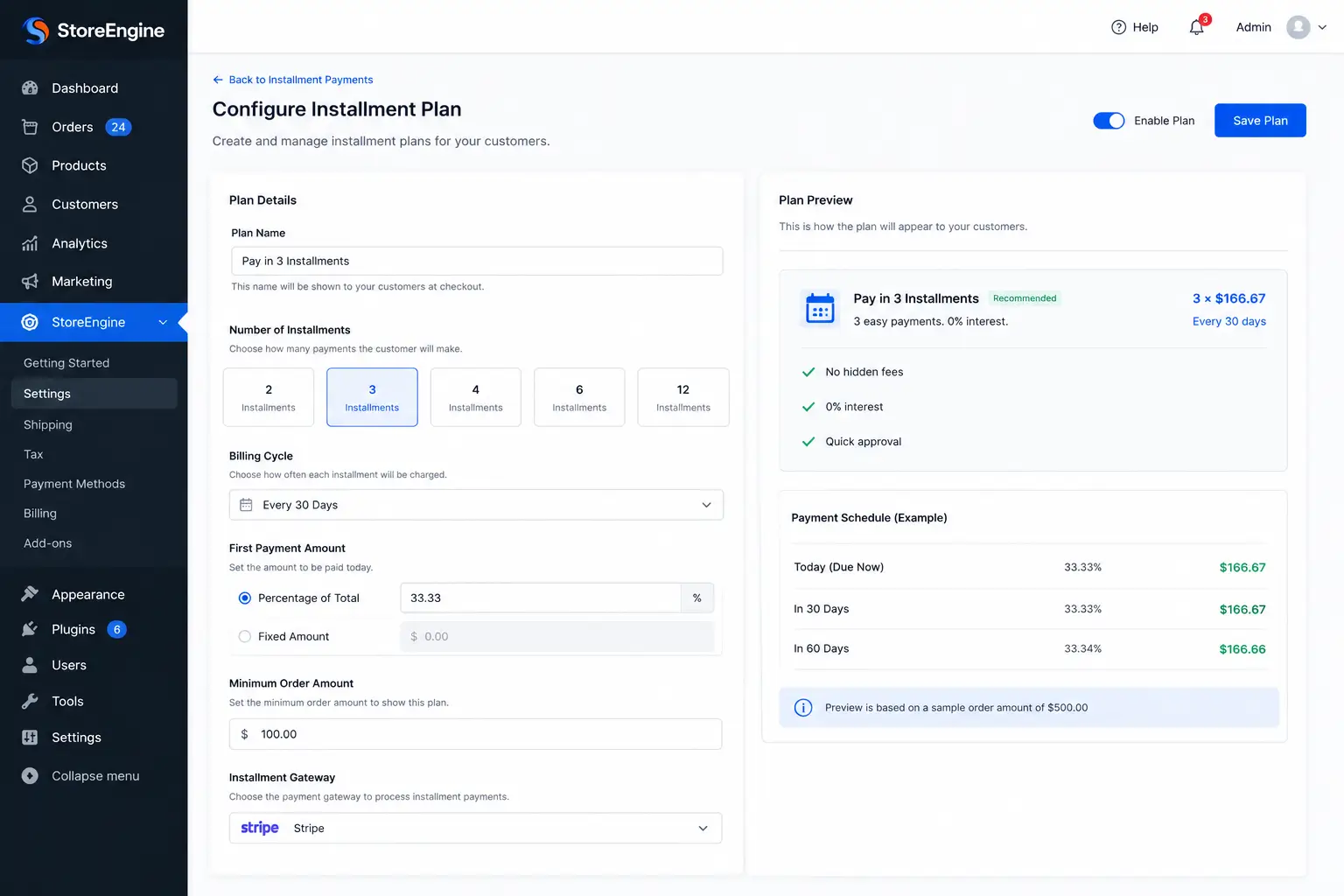 Configure Installment plan Configure Installment plan