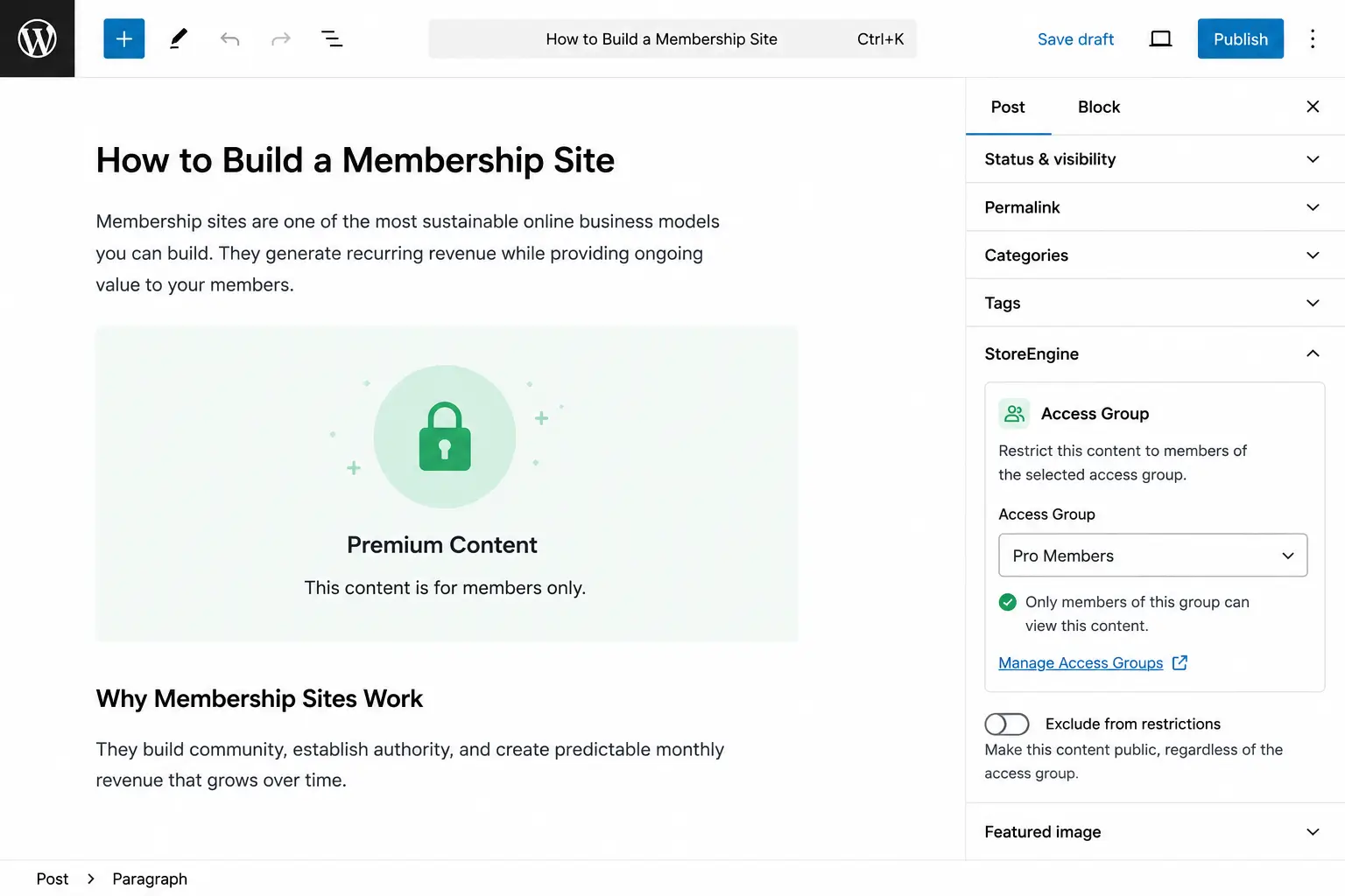 StoreEngine membership access group setup StoreEngine membership access group setup