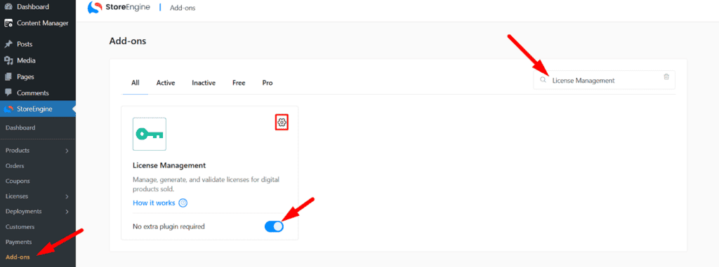 Activate the Licenses addon
