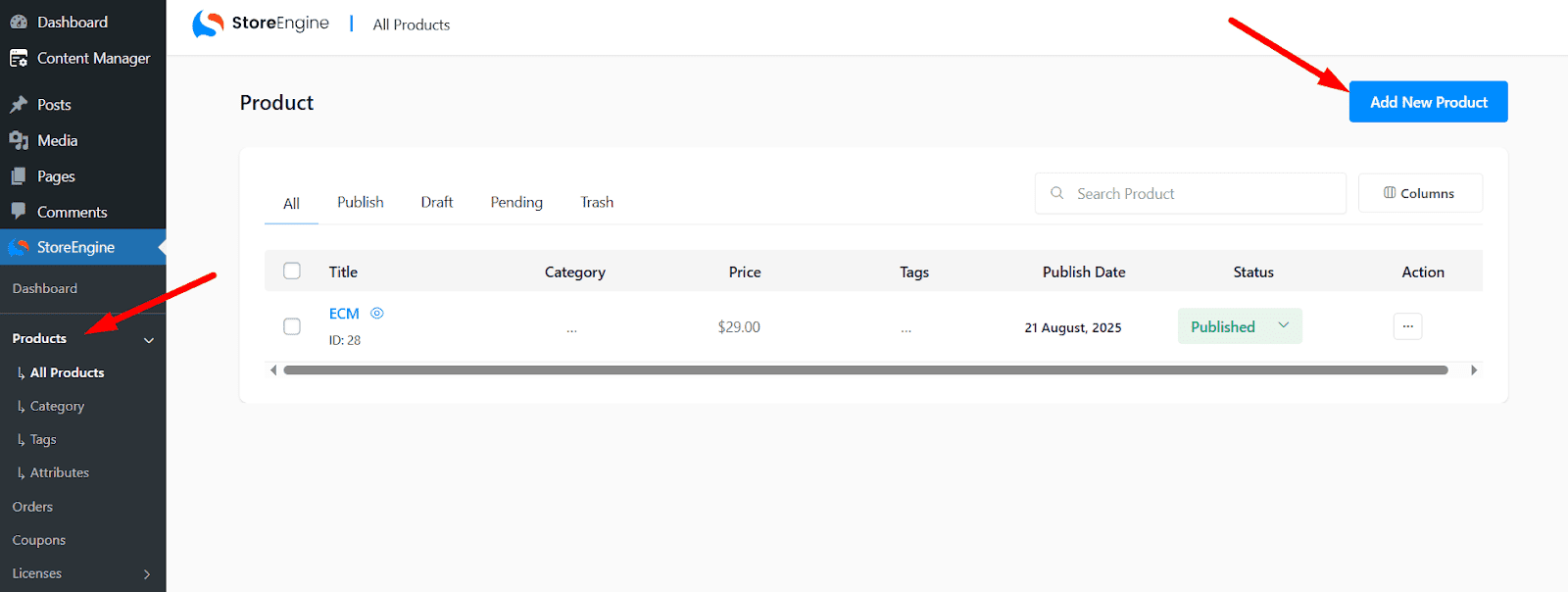 Select a product for licensing