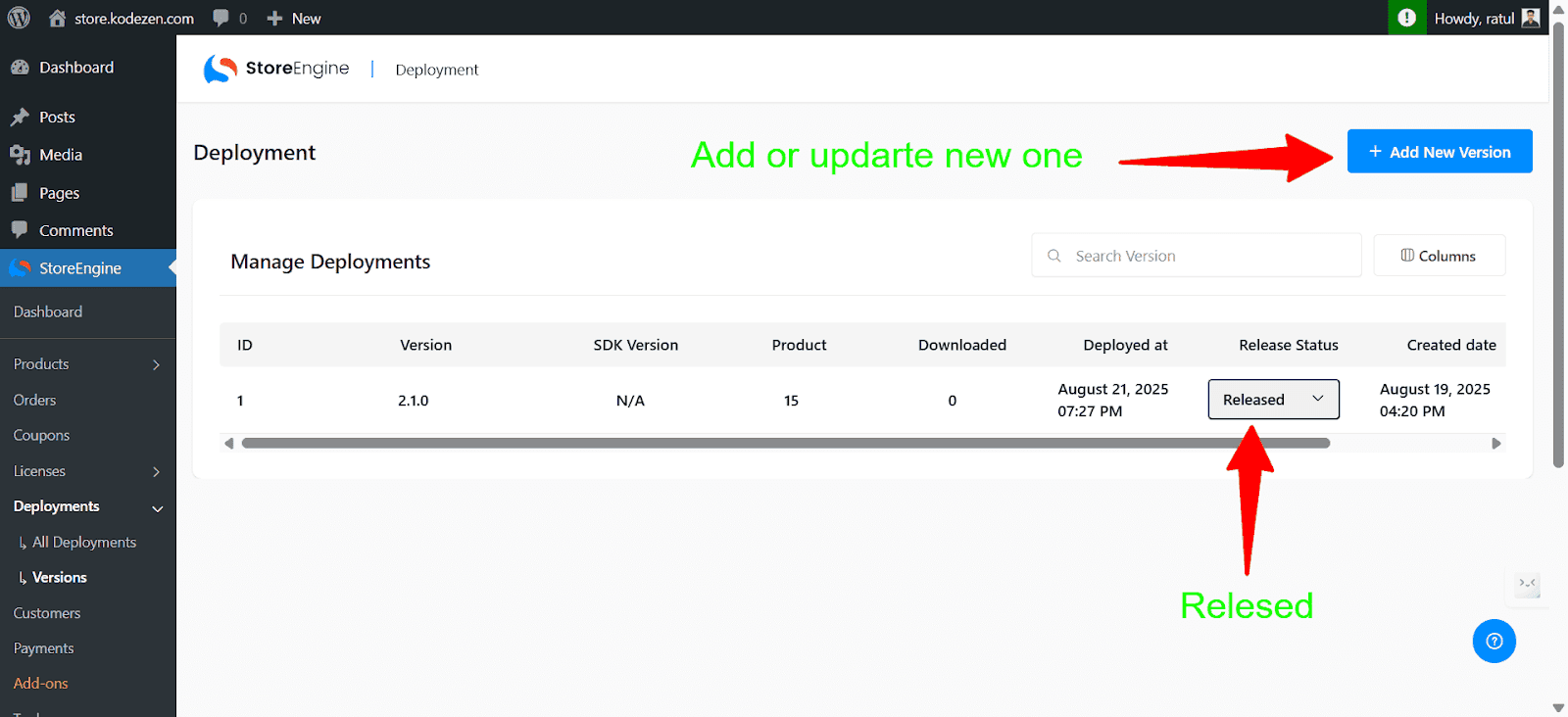Upload a product version