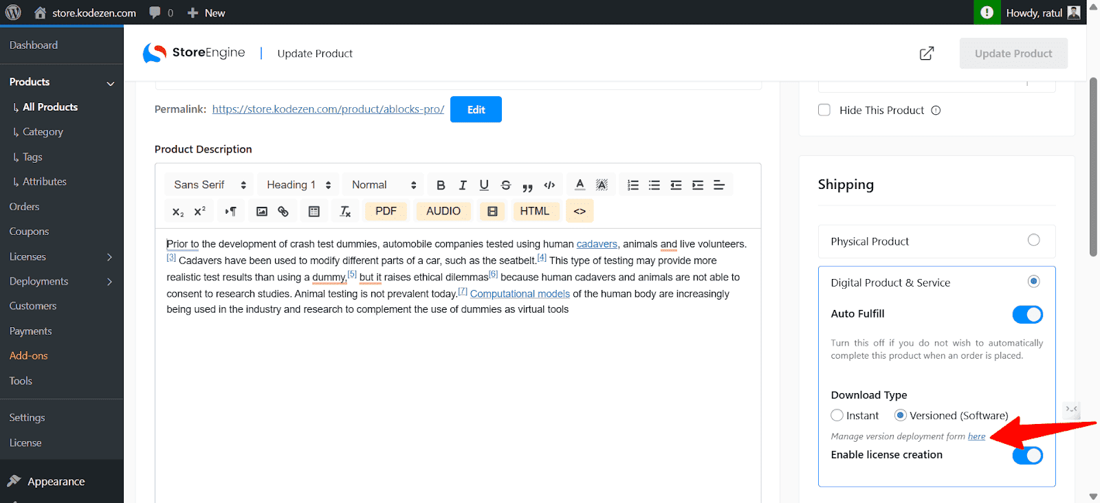 Configure the product as versioned software