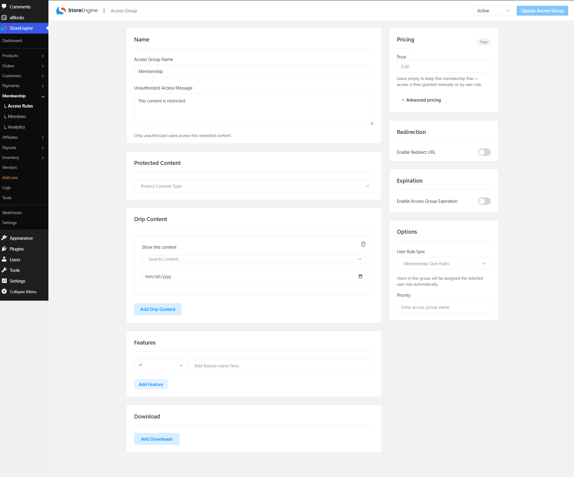 Configure the access group Configure the access group