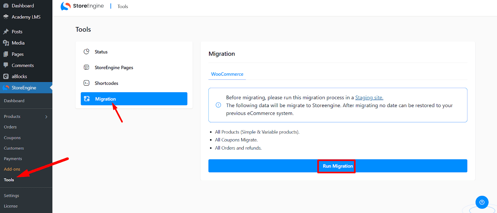Click the Migration tab Click the Migration tab