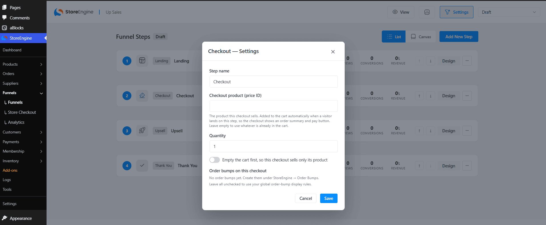 Checkout settings Checkout settings