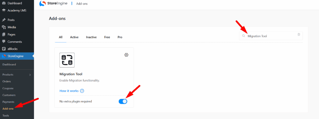 Enable the Migration Tool add-on Enable the Migration Tool add-on