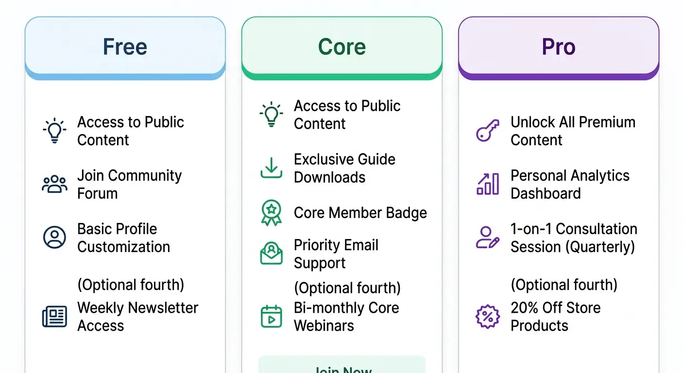 membership tiers labeled Free membership tiers labeled Free