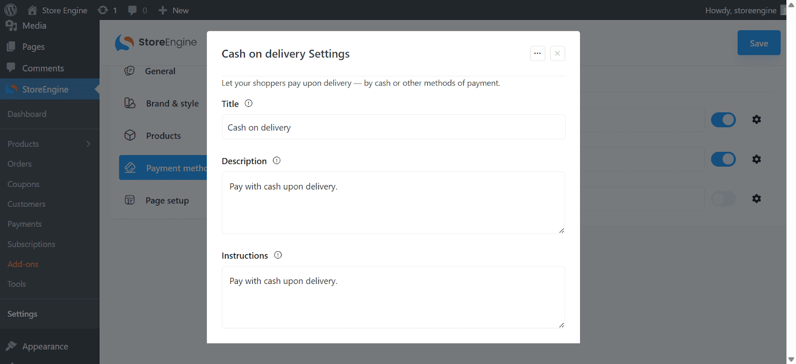 Cash on Delivery settings