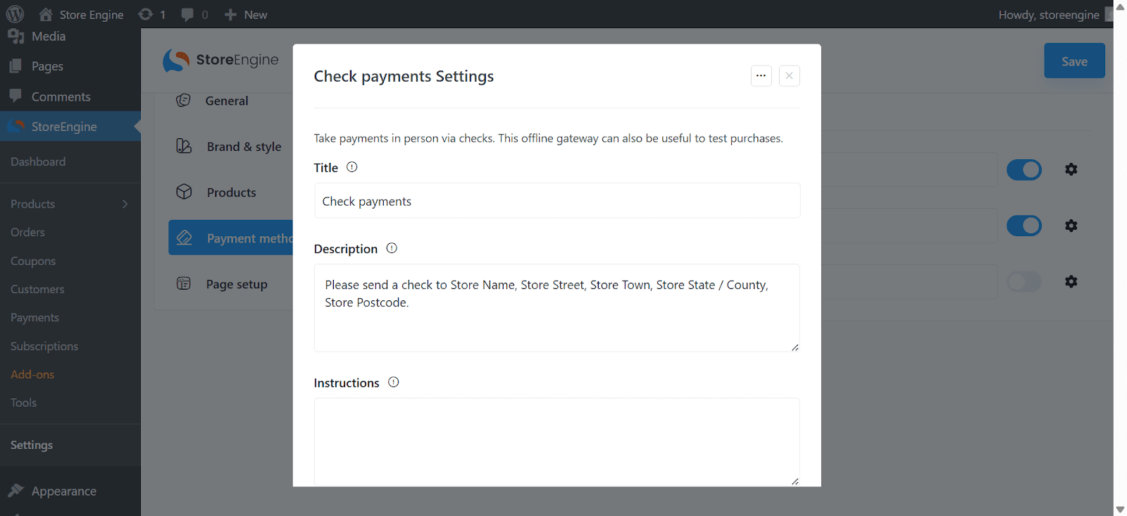 Check Payments settings 