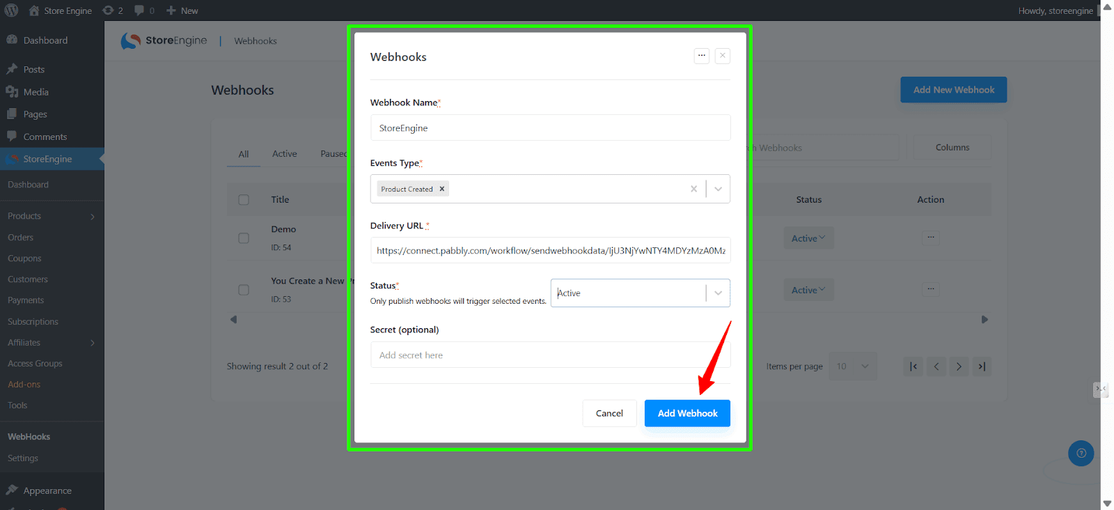 Add Webhook