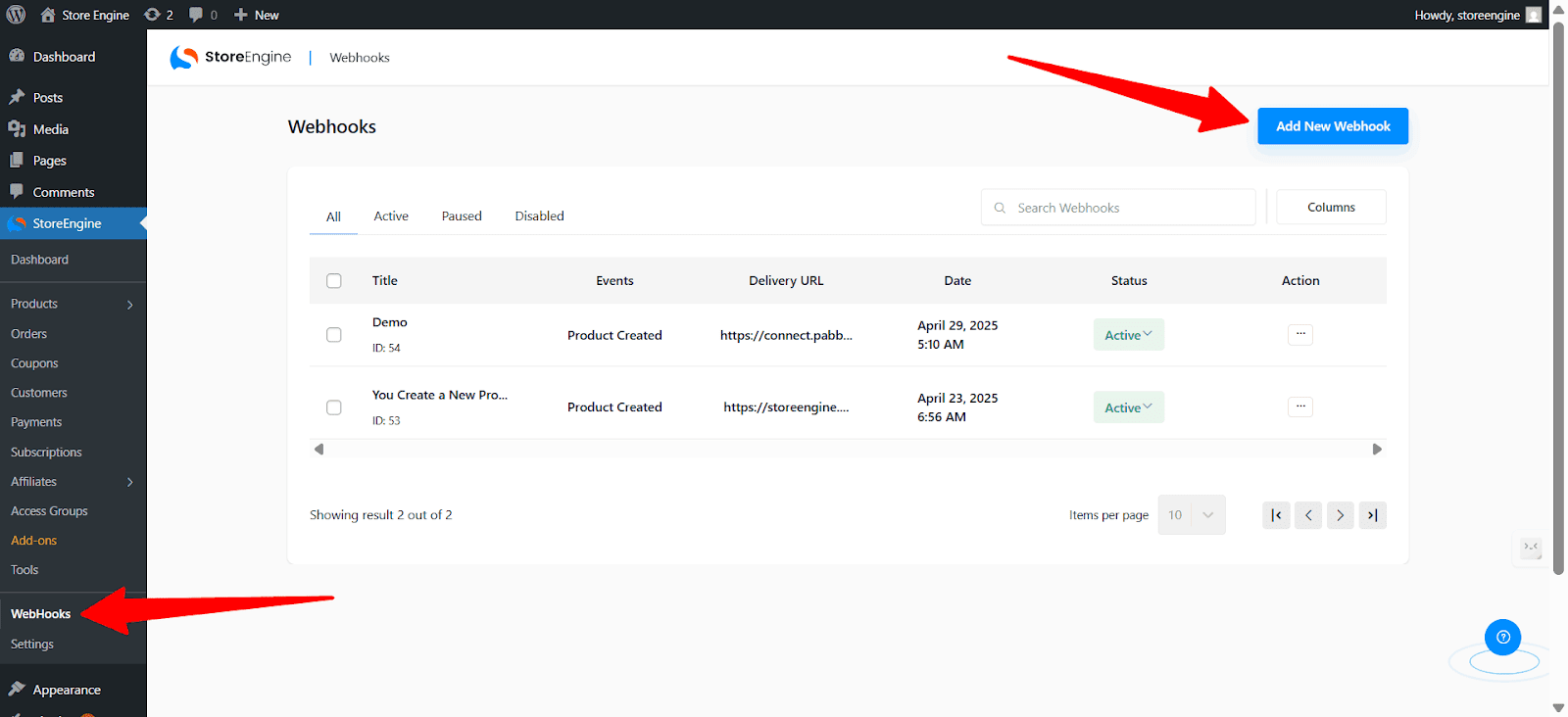 Add New Webhook