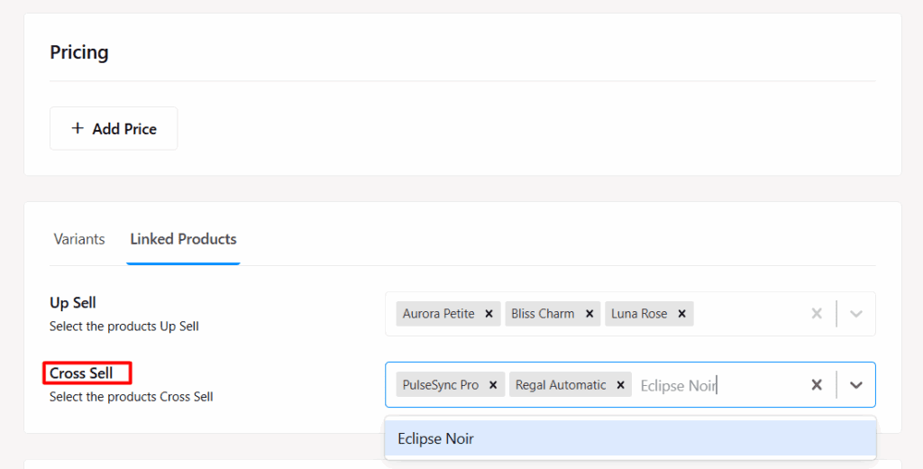 Add Cross Sell Products