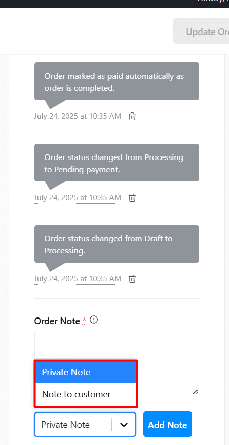 Types of Order Notes