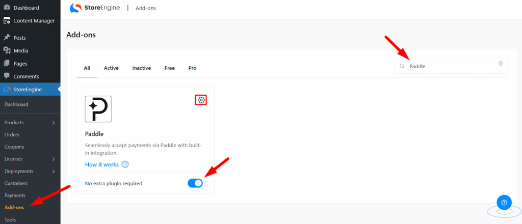 Enable Paddle Payment Addon from StoreEngine