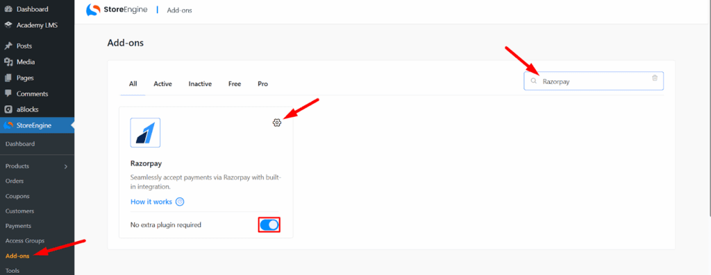 Enable Razorpay Addon