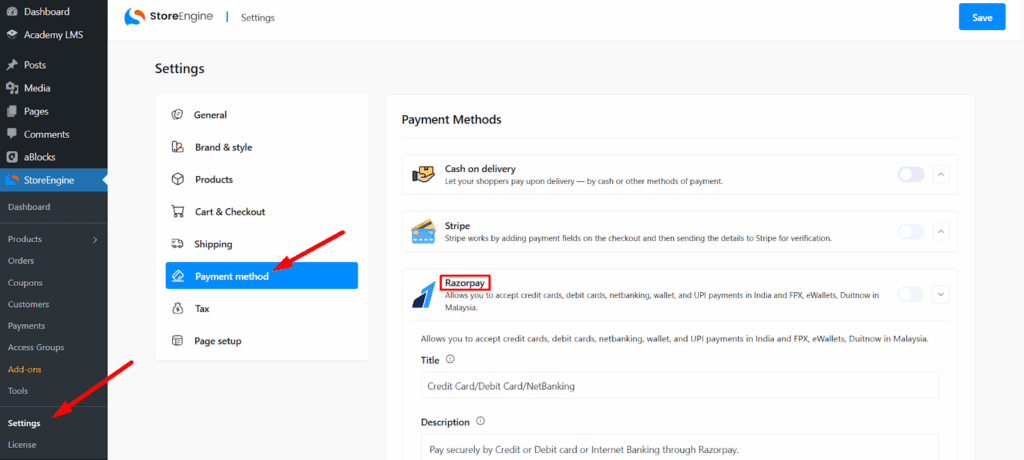 Setup Razorpay Payments
