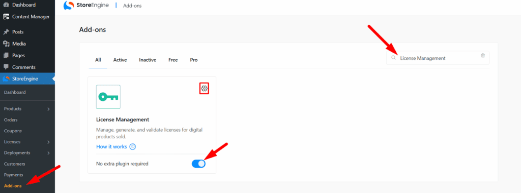 Activate the License Addon