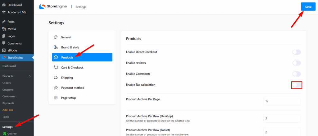 Enabling Tax on Your Store