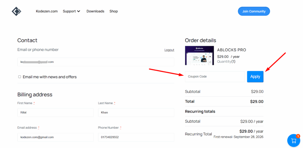 Step 1: Go to Checkout Page