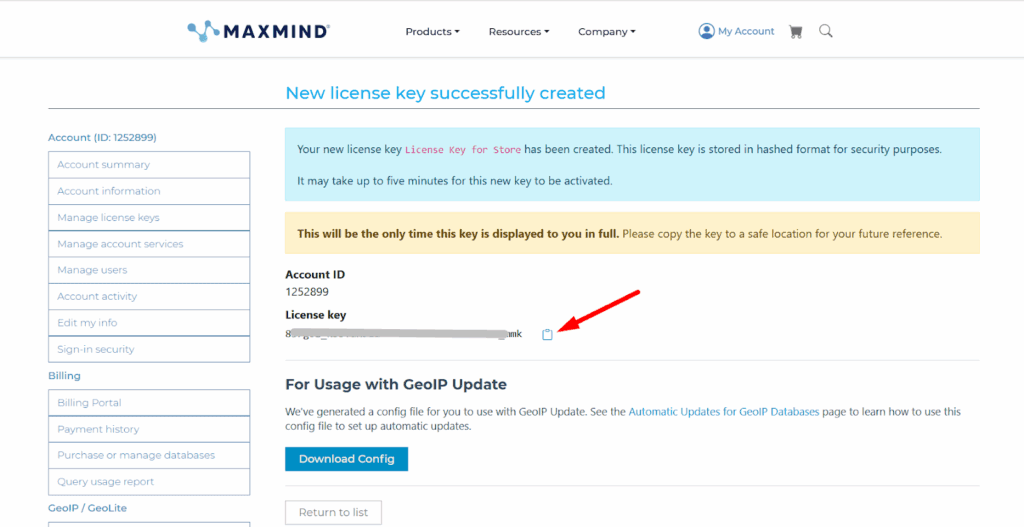 New License key successfully created