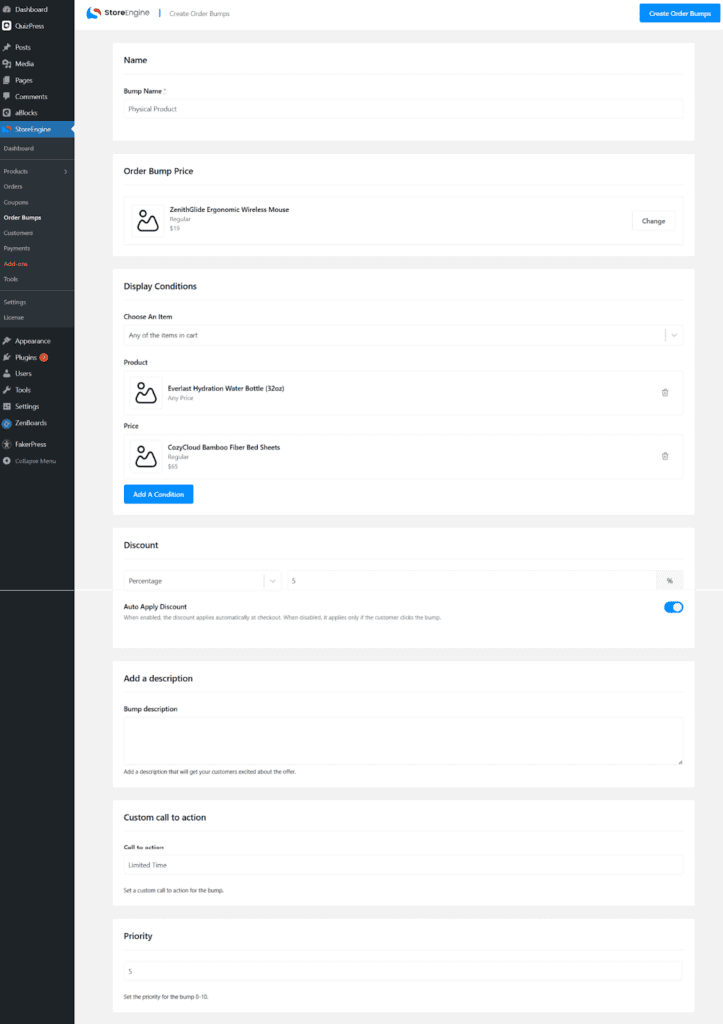 Open Order Bumps admin
