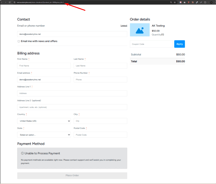Direct Checkout link takes users straight to the product checkout page.