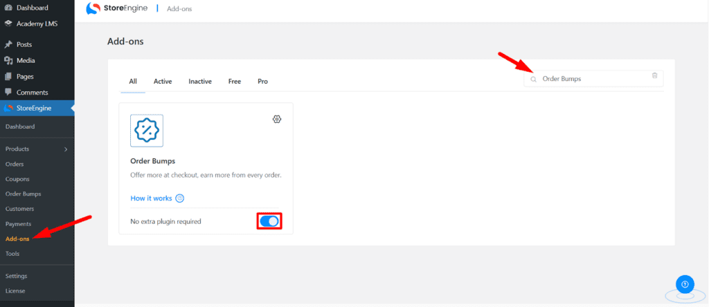 Enable the Order Bumps Addon