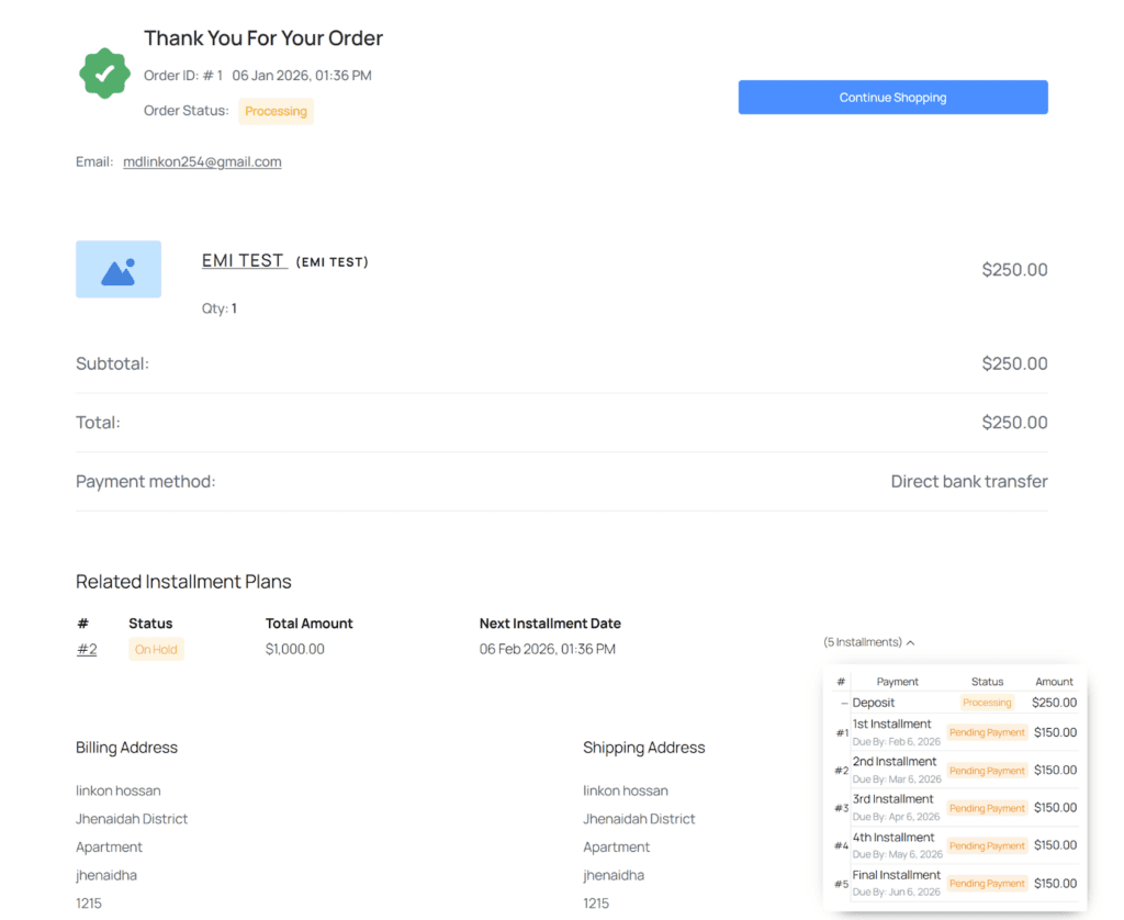 Thank You Page Interface