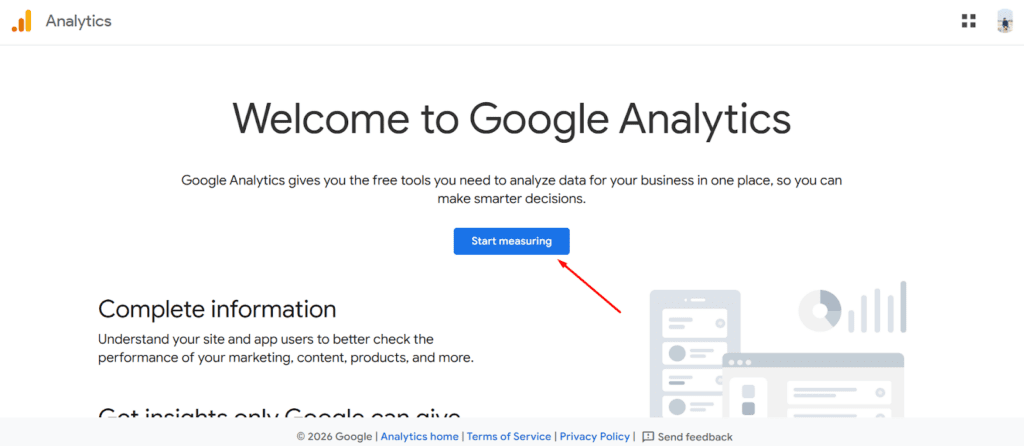 start GOOGLE ANALYTICS