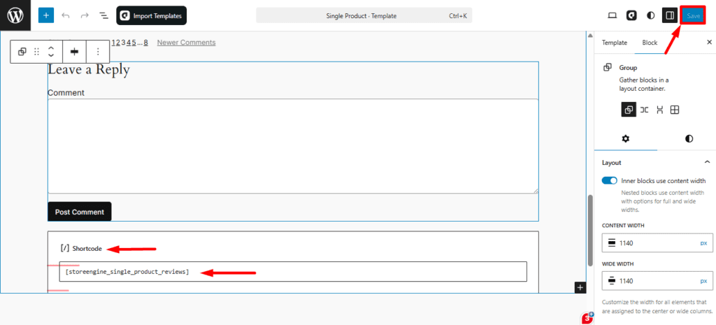 Products reviews shortcode