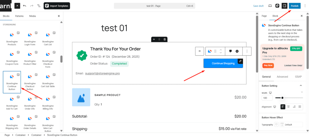 Continue Shopping button 
