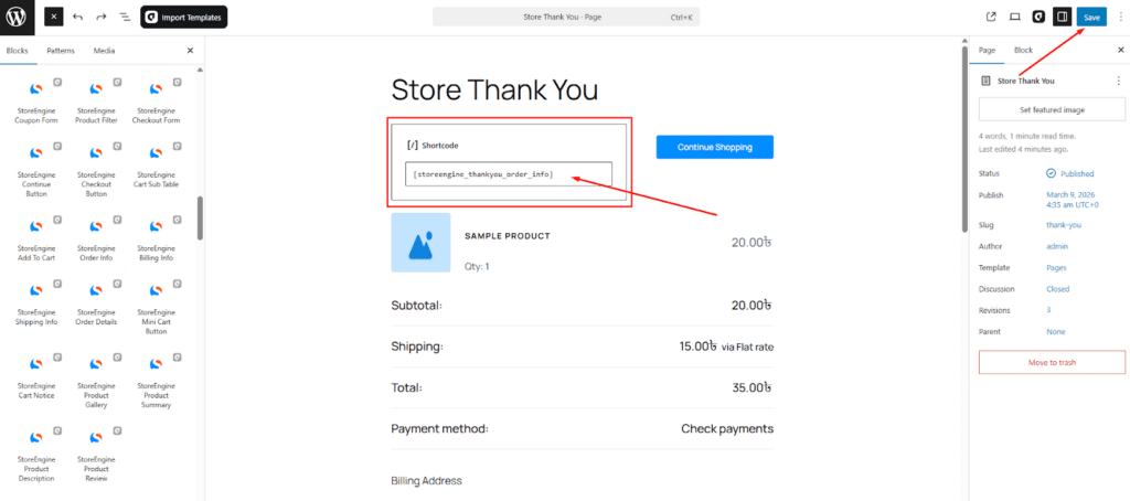 Payment instructions Shortcode