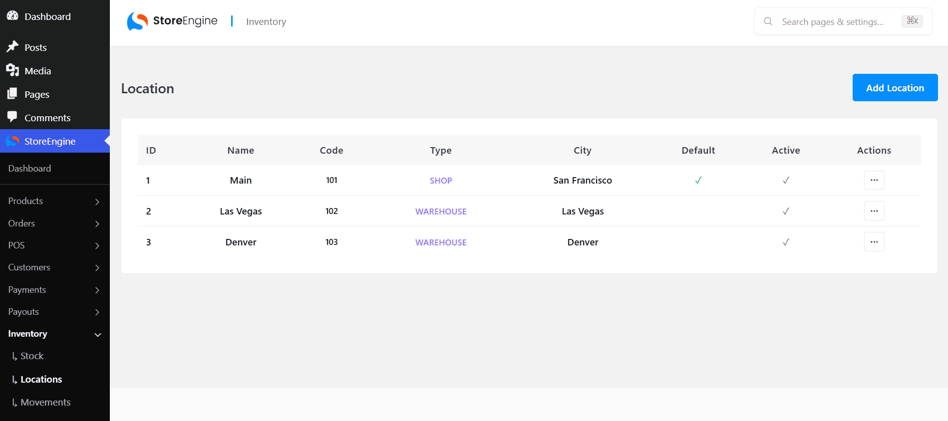 Inventory tracks stock location