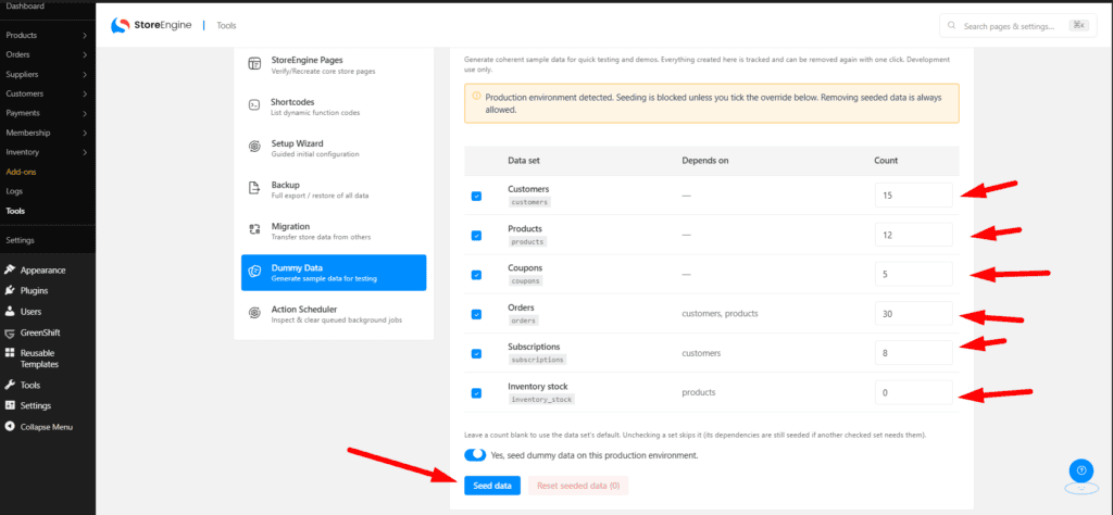 Click Seed data.