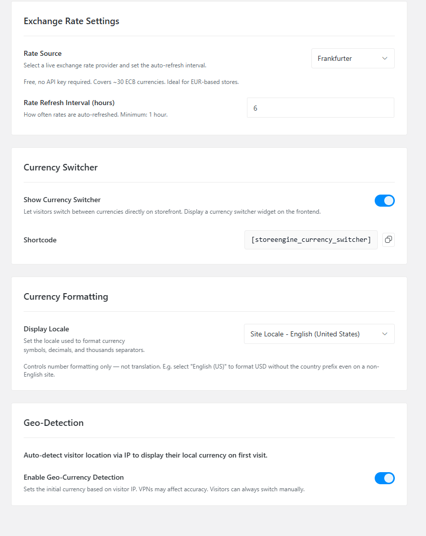 Exchange Rate Settings Exchange Rate Settings
