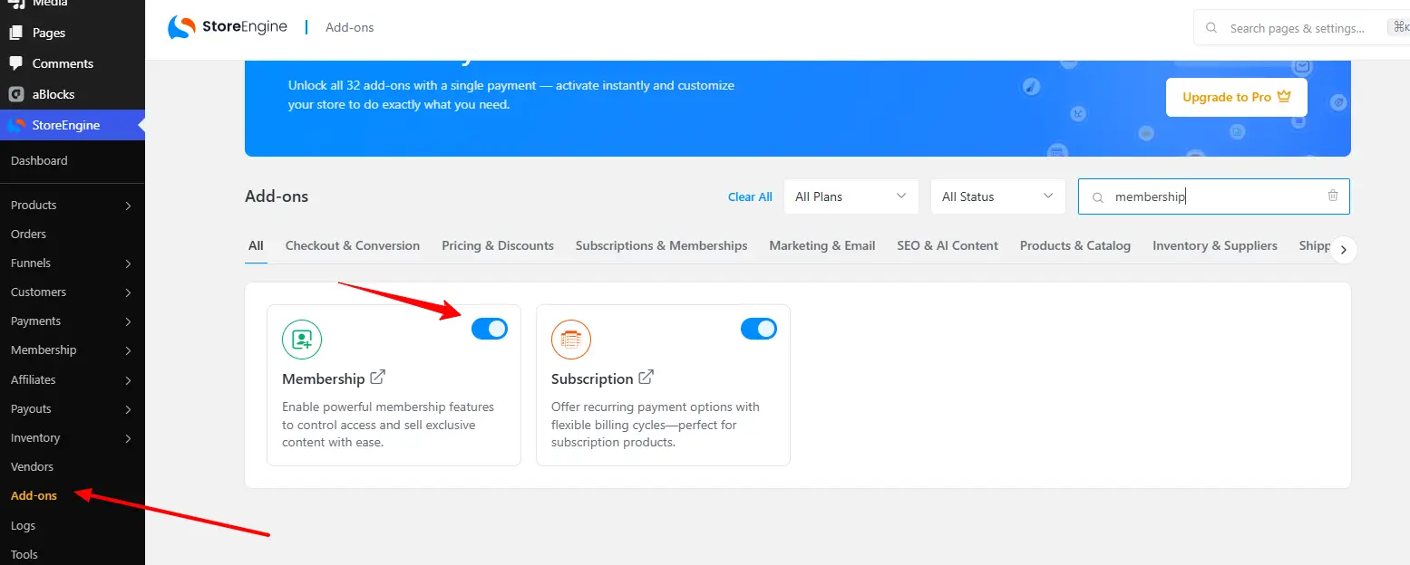 Activate the Membership Add-On Activate the Membership Add-On
