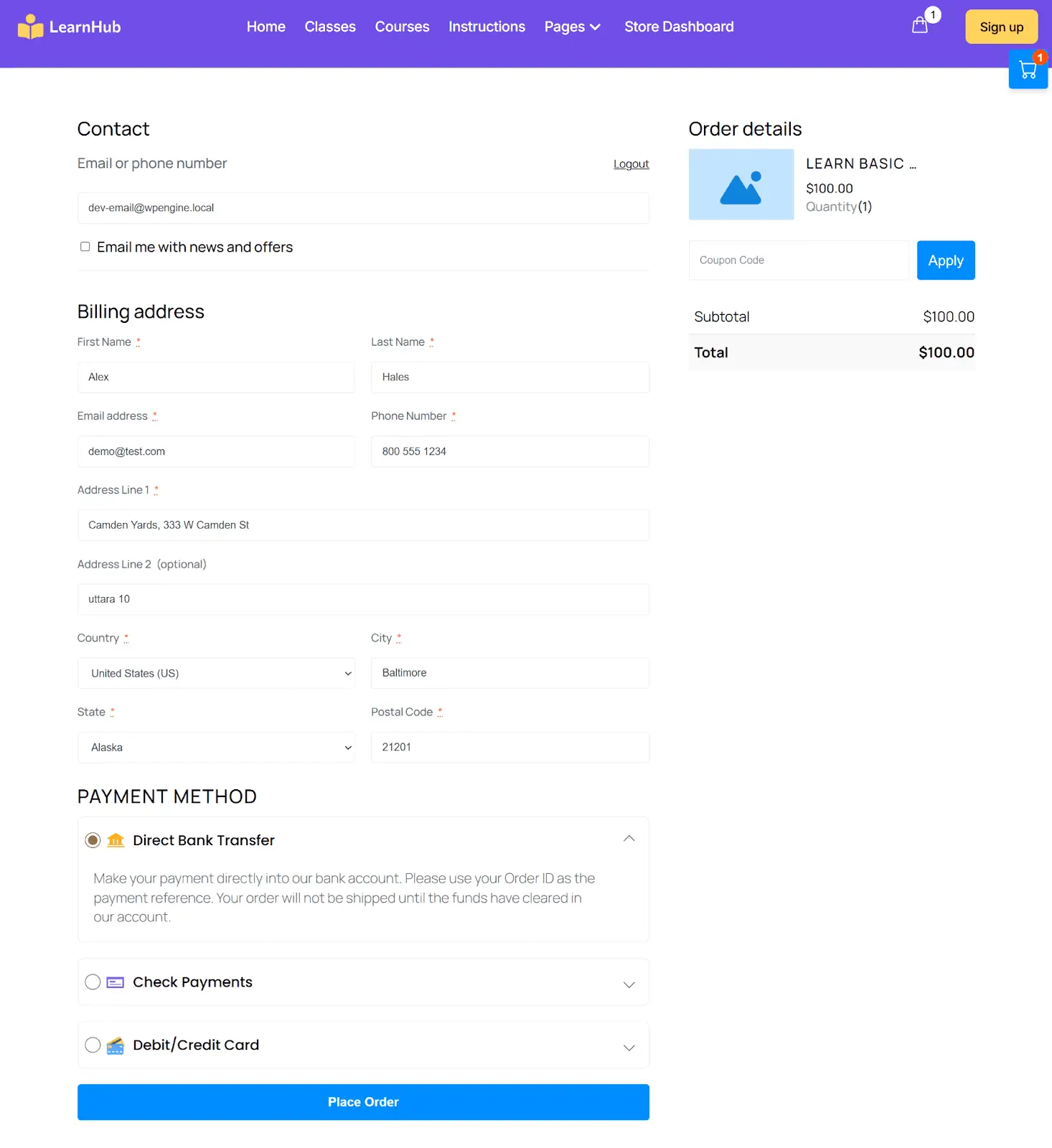 StoreEngine checkout page 