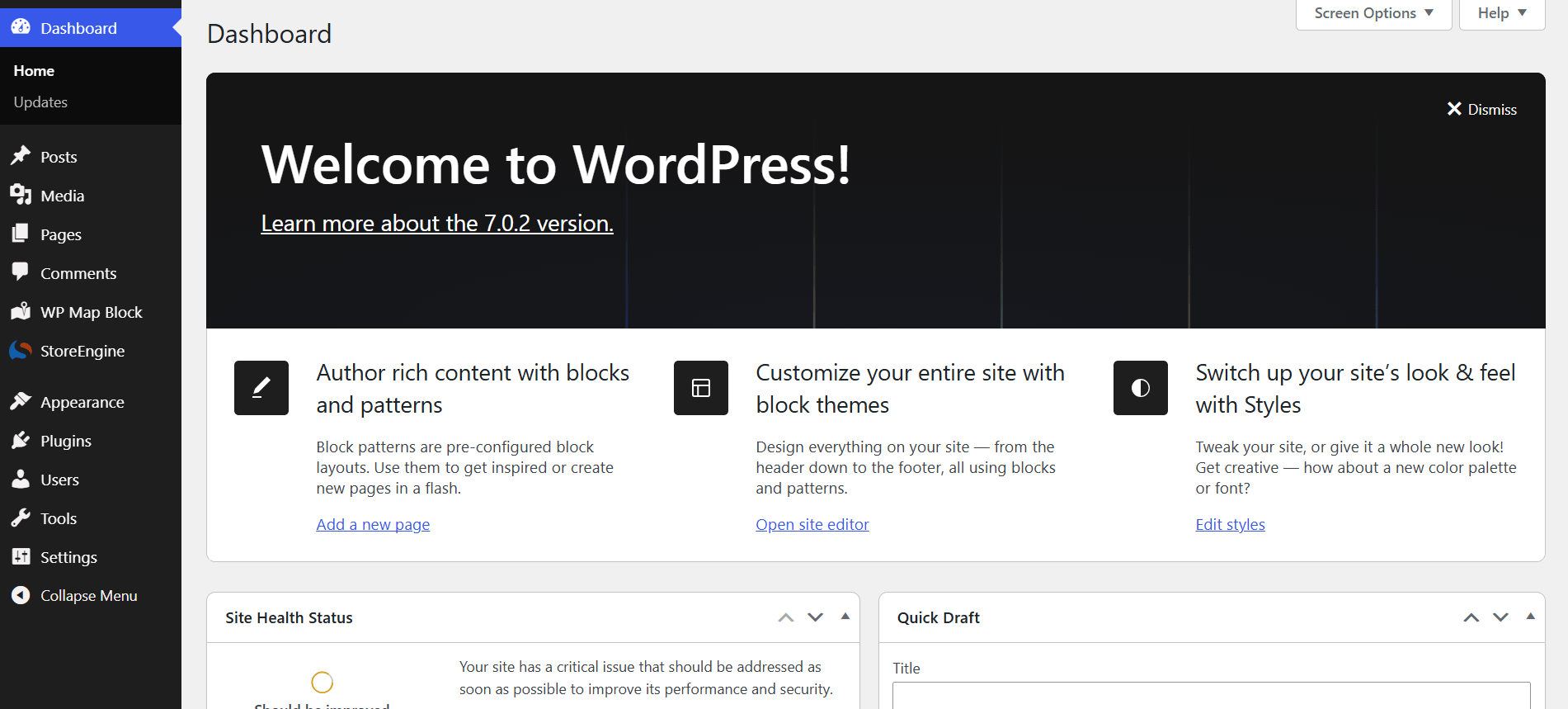 WordPress admin dashboard