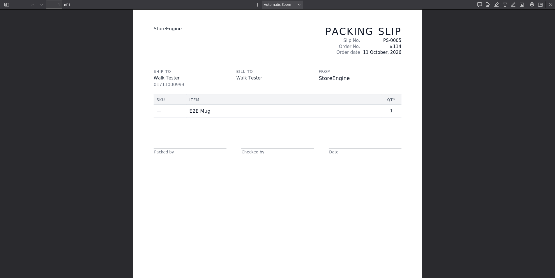 Sample packing slip