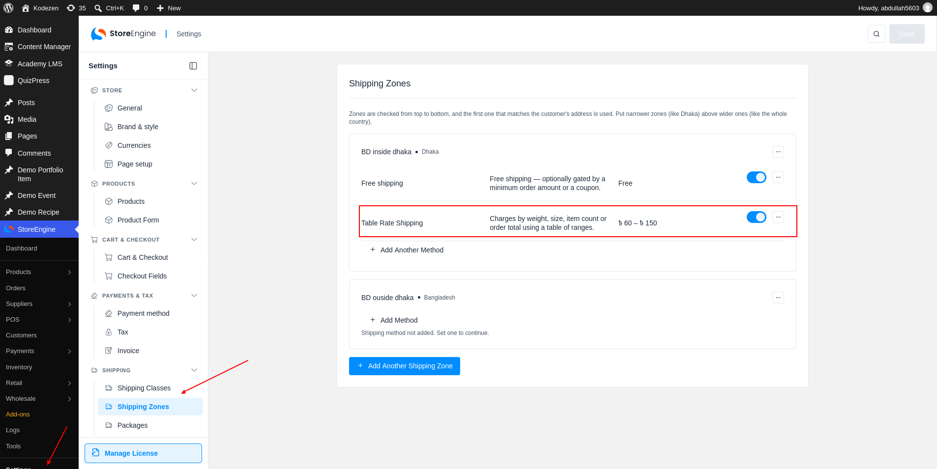 table rate shipping